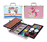 Набор для творчества детский в алюминиевом чемодане Unicorn 145 предметов, Детский набор для рисования