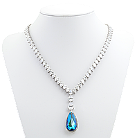 Кольє Xuping Родій з кр-ми Swarovski "Витончений блиск цирконію та кристала Capri Blue" довжина 51,5см х 5мм