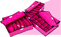 Набор органайзеров из 3х штук для белья с крышкой розовый - Сердечки