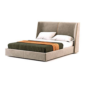 Ліжко двоспальне з м'яким узголів'ям MeBelle LUTIKA 160х200, каркас під матрац, коричневий пісочний велюр