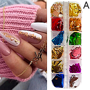 Набір кольорової жатої фольги для дизайну нігтів 12 шт. в уп. "А"