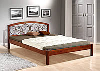 Кровать двуспальная деревянная (массив ольхи) с ковкой Джульетта Микс мебель, цвет темный орех