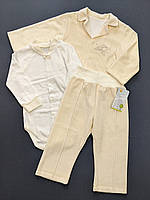 Детский нарядный костюм для мальчика из велюра HappyTot Baby 80см молочный 638В