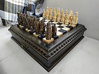 Дерев'яна шахівниця "Чорний камінь" з 2-ма висувними ящиками для шахів "Knights"