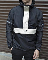 Чоловіча вітровка Adidas чорна / теплі анораки Адідас на осінь-весну / Чоловіча куртка Adidas