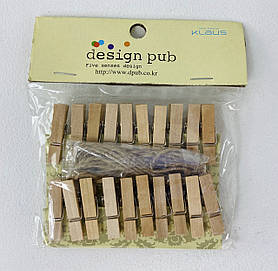 Набір прищіпок канцелярських 3,5 см, 20 шт., дерево, в пакеті 27258Ф+