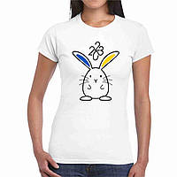 Футболка біла з новорічним принтом "Кролик із синім і жовтим вухами. Новий 2023 рік" Push IT