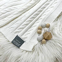 Плед одеяло детское, вязаное, хлопок, размер 80х100 см, Коса белый топ