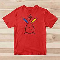 Футболка червона з новорічним принтом "Кролик із синім і жовтим вухами. Новий 2023 рік" Push IT