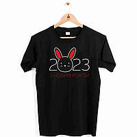 Футболка чорна з новорічним принтом "З Новим 2023 роком. Кролик. Заєць" Push IT