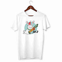 Футболка біла з новорічним принтом "Кролик із морквою. З Новим 2023 роком" Push IT