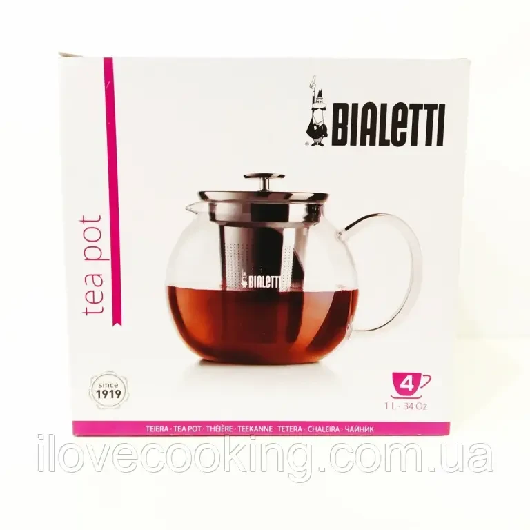 Заварювальний чайник Bialetti Tea Pot Glass (Vetro) скляний обсяг 1 літр (4 чашки)