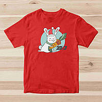 Футболка червона з новорічним принтом "Кролик із морквою. З Новим 2023 роком" Push IT