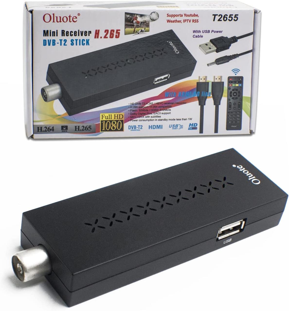 Міні-приймач DVB-T2 з інфрачервоним портом, тюнер HDTV 1080P, сумісний H.265 з H.264