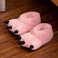 Тапочки плюшевые для пижам кигуруми женские детские теплые комнатные тапки лапы розовые 30-38 размер