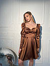 Вечірня коричнева коротка сукня атласна з пишною спідницею, фото 5