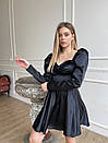 Вечірня чорна коротка сукня атласна з пишною спідницею, фото 4