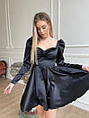 Вечірня чорна коротка сукня атласна з пишною спідницею, фото 3