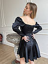 Вечірня чорна коротка сукня атласна з пишною спідницею, фото 5
