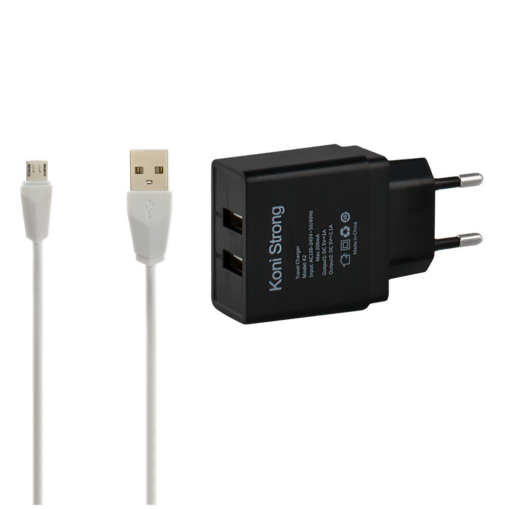 Адаптер Сетевой Зарядное Устройство Micro Cable KONI STRONG K2 2.1А 5В ...
