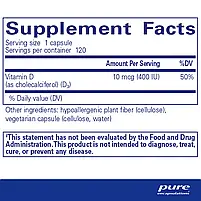 Vitamin D3 10 mcg (400 IU) 120's - Pure Encapsulations BX555, фото 3