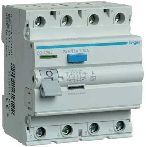 Диференціальне реле Hager CDA425D 4P 25A 30mA А