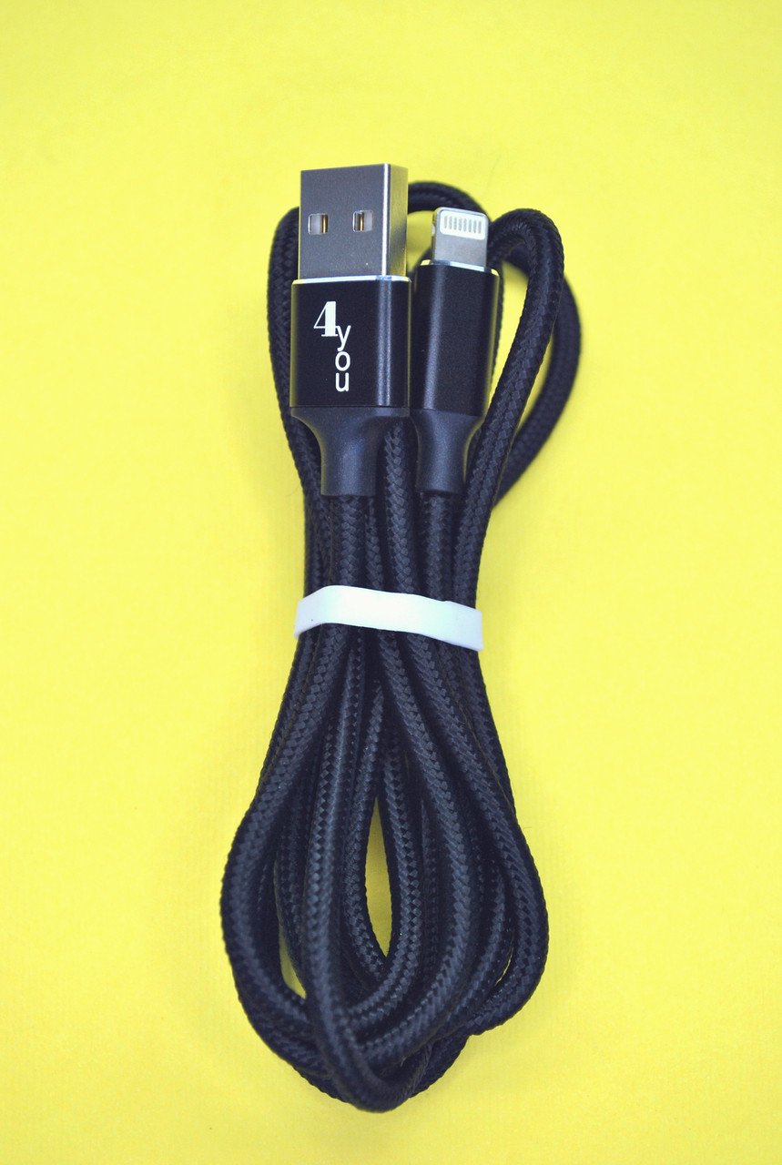 Кабель Usb Lightning 4you Rido Fast Charge (2.1A, круглий, тканина, чорний, 1.5М)