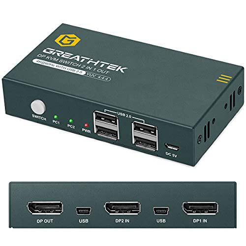 DisplayPort DP KVM-перемикач 2 порта 4K@60Hz , 4 порта USB 2.0, DP1.2, KVM