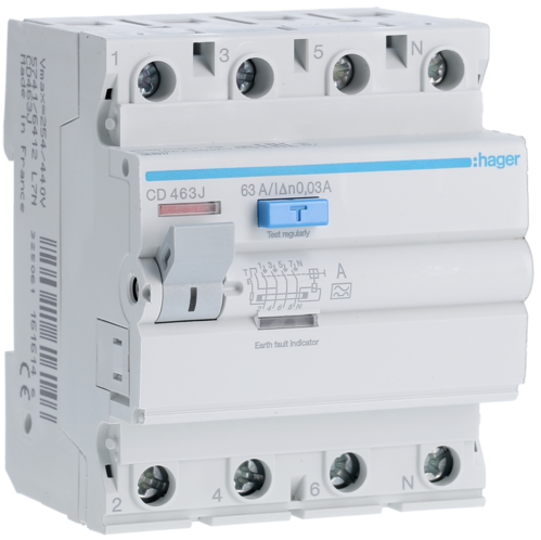 Диференціальне реле Hager CDA463D 4P 63A 30mA А