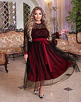 Красивое вечернее женское платье Цвет бордо черный Размеры 50-52 54-56 58-60