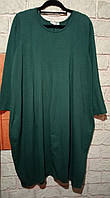 Женское ассиметричное платье бохо Италия трапеция коттон зеленый 50-54