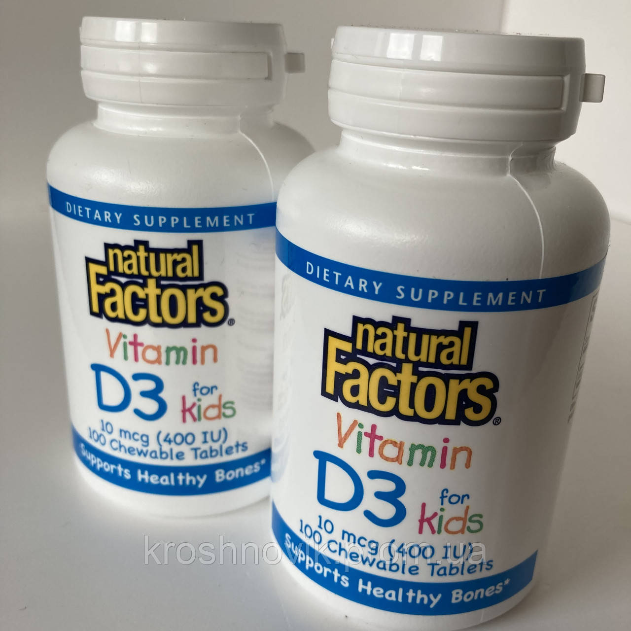 Natural factors Вітамін D3 400 МО для дітей з полуничним смаком, 100 жувальних таблеток - фото 1 - id-p1692909181
