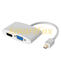 Конвертер mini Display Port (папа) на HDMI/VGA(мама) 30cm, Silver, 4K/2K