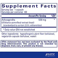Ашваганда, Ashwagandha, Pure Encapsulations, 60 капс. BX100, фото 3