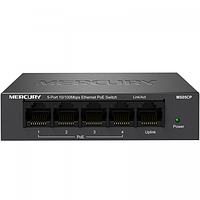 Комутатор POE 48V Mercury MS05CP 4 порти POE+1 порт Ethernet (Uplink) 10/100 Мбіт/сек, БЖ у комплекті