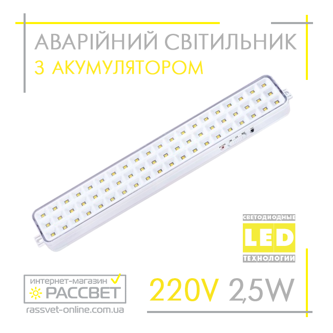 Акумуляторний LED світильник YJ02 60LED 2,5W 6500K 100-200Lm (аварійний) світлодіодний