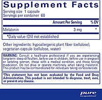Мелатонін 3 мг, Melatonin, Pure Encapsulations, 60 капсул BX118, фото 2
