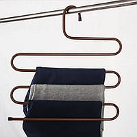 Многоярусная вешалка-лестница коричневая для одежды брюк полотенец
