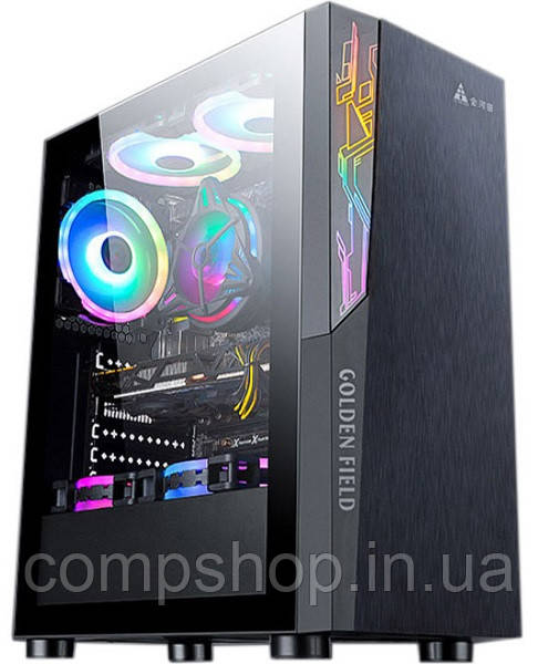 Корпус Midi-Tower без БЖ  GOLDEN FIELD PHANTOM-1 (1091B)  (гартоване скло, без вентиляторів (8-опційно),, фото 1