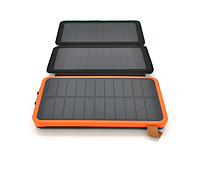 Power bank 12000 mAh Solar, (5V/200mA), 2xUSB, 5V/1A/2.1A, USB <-> microUSB, ударо защищеный прорезиненный кор