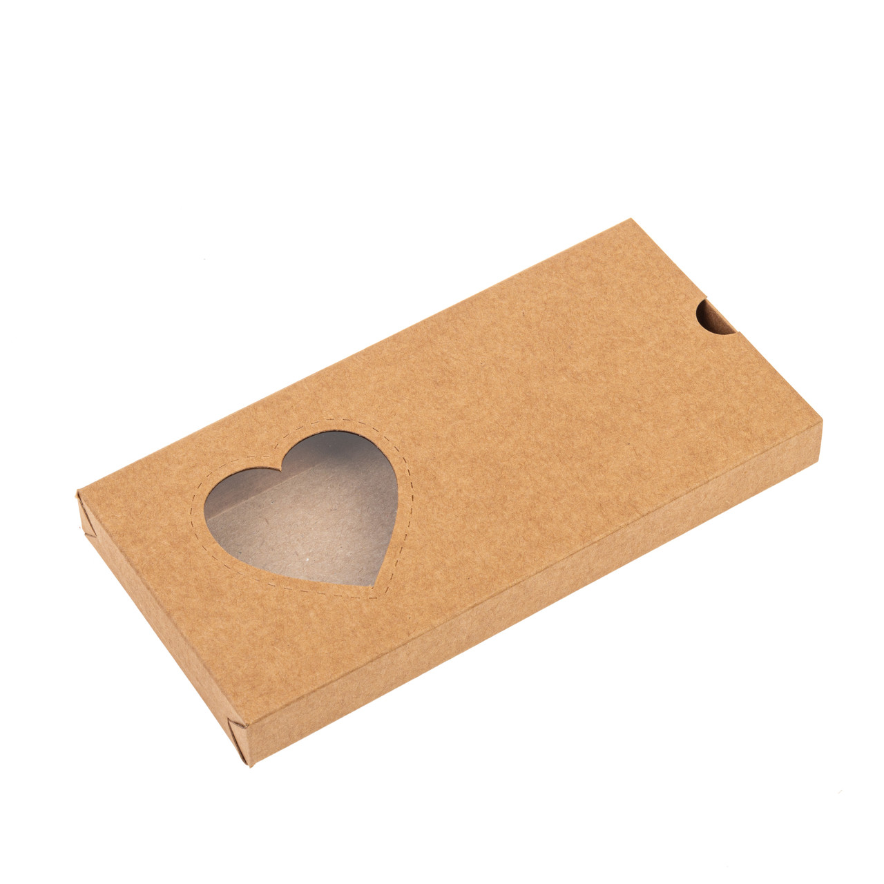 Коробка 160х80х15 для плитки шоколаду вікно у формі Серця, крафт, фото 1