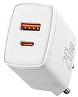 Адаптер мережевий BASEUS CCXJ-B02 USB Type-C, 20W, 3A, білий, фото 2