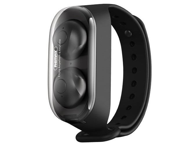 Навушники Bluetooth Remax TWS-15 в кейсі, з ремінцем, чорні, фото 1