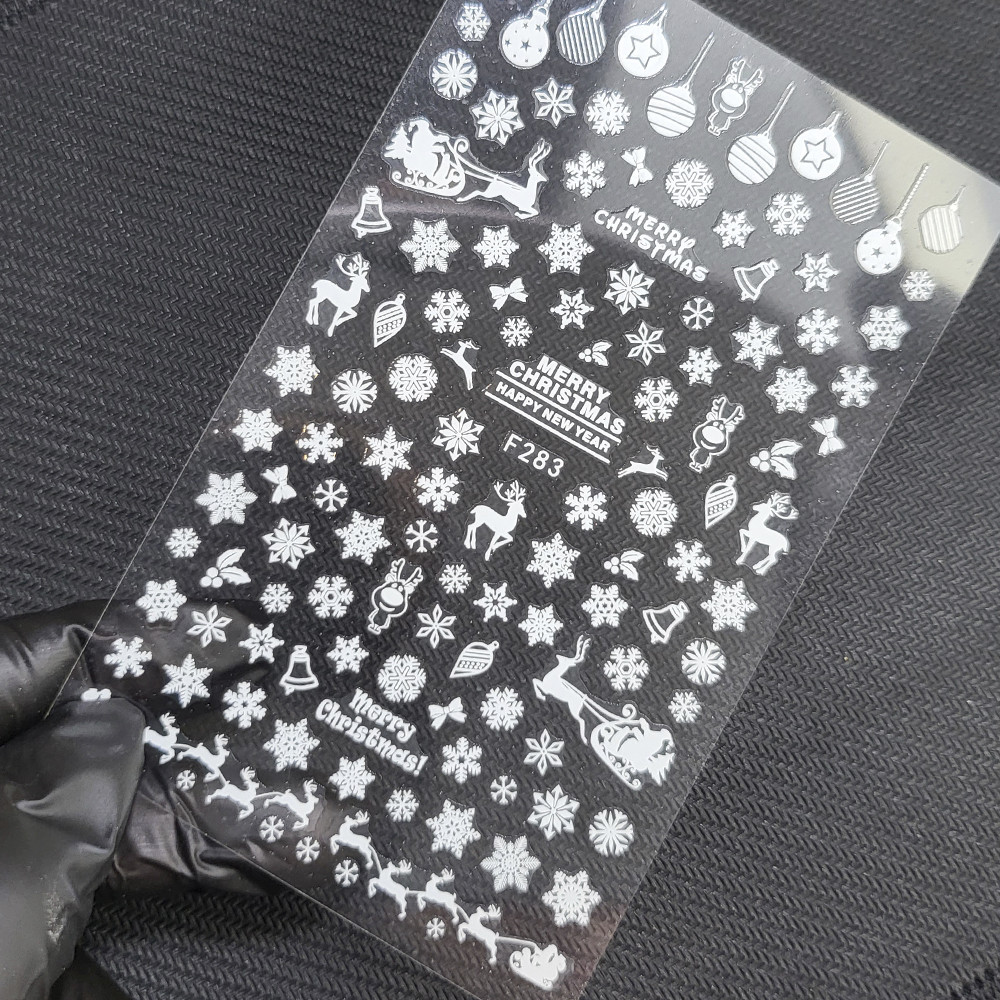 Наклейки для нігтів Nail stiker Merry Christmas новорічні (сніжинки) білий F283