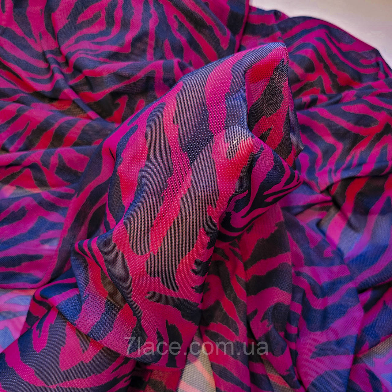 Сітка стрейч для нижньої білизни з принтом ЗЕБРА / колір МАЛИНОВИЙ + ЧОРНИЙ / ціна вказана за 0,5 метра, фото 1