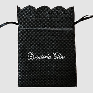 Мешочек черный прямоугольный подарочный для украшений ширина 9,5 см высота 13 см с затяжками упаковка 20 штук