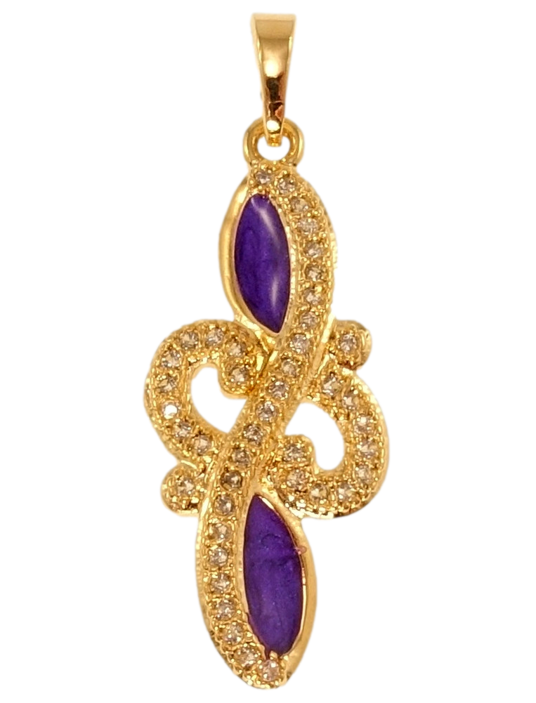 Кулон Xuping Позолота 18K "Вензель з фарбуванням бузкової емаллю та вставками цирконію"