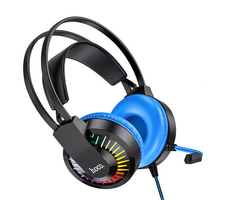 Навушники ігрові HOCO W105 Joyful Gaming з мікрофоном LED, чорно-блакитні, фото 1