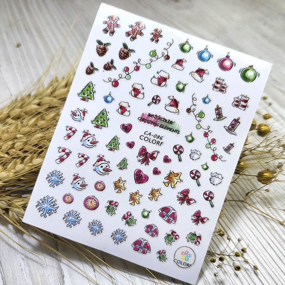Наклейки для нігтів Nail stiker Merry Christmas (сніжинки) новорічні іграшки СА 086