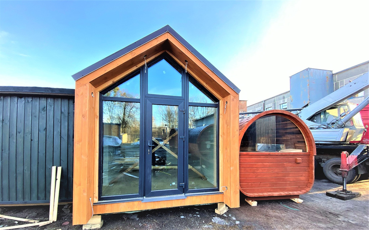 Строительство бани мобильной барн хаус 3,5х2,3х2,7м. Sauna barn house Thermowood Production Ukraine - фото 6 - id-p1693120835